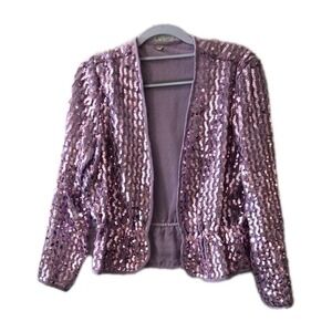 Vintage Purple Sequin Open Front Jacket Women's 14 Party Evening Retro